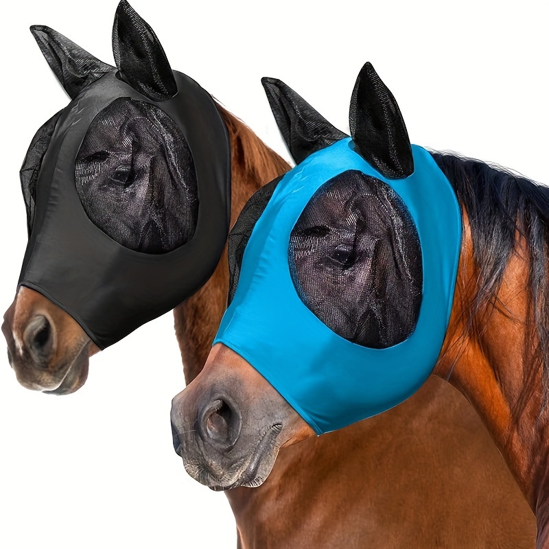 

Horse Fly Mask With Uv Protection, Elastic Fit And Full Ear Coverage - Durable Blended Material For Horse Safety, Insect And Sun Damage Prevention