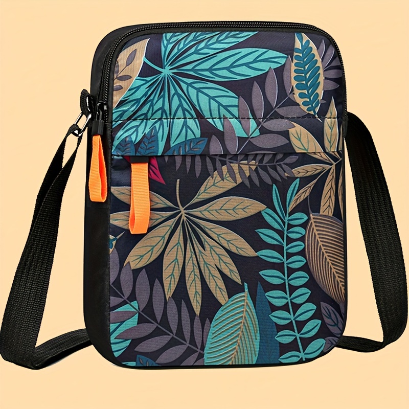 

Tropical Leaf Print Mini Crossbody Bag For Women, Casual Shoulder Pouch, Coin Purse And Phone Holder With Random Zipper Pull And Pattern Design