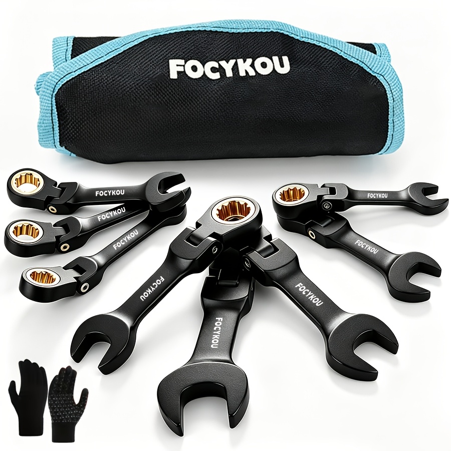 TEMU Focykou 8pcs Multifunctional Adjustable Double-ended Quick Ratchet Wrench Set, Double-ended Ratchet Wrench Combination, Metric, 5-16mm, 72-