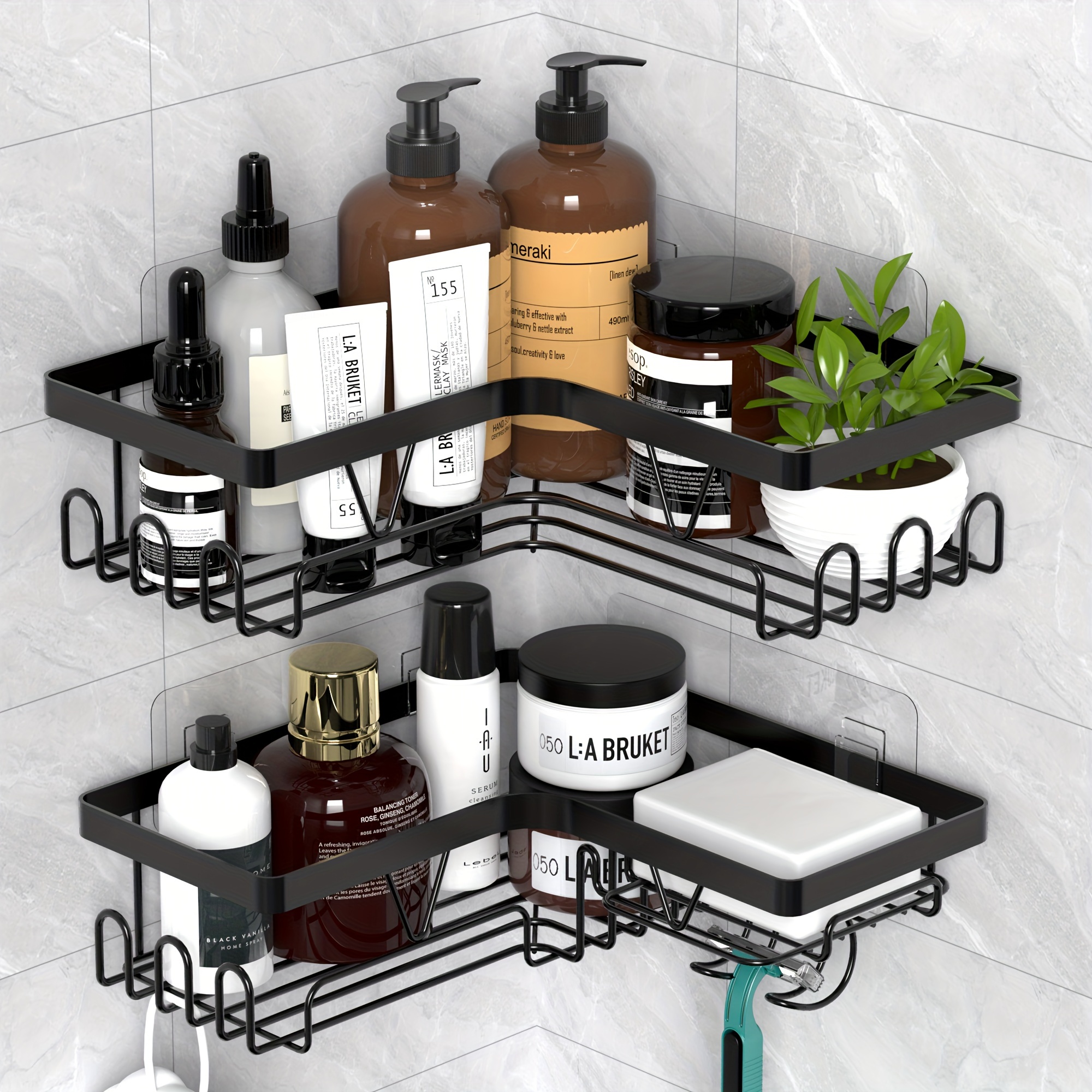 

2- Bathroom Shelves Hanging , -mounted Storage Racks For Bathroom And Kitchen, - For Shampoo And , No Metal Included