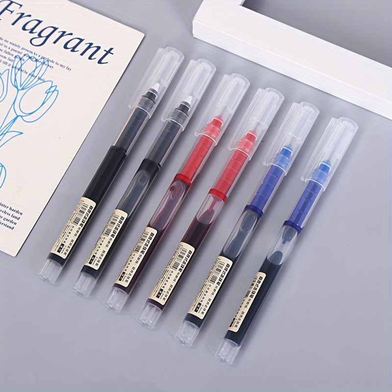 

6pcs Straight Liquid Gel Pens, 3 Colors Available, Black, Red, Blue, School Pens, Student Pens, Home Pens, Premium Office Pens
