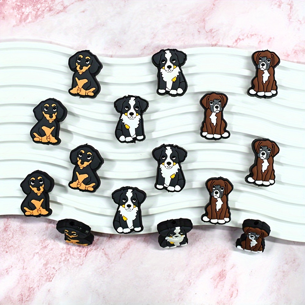 

5pcs Cute Dog Charms, Soft Plastic Animal Beads For , Keychains, Bracelets, Handmade Crafts, Favors Accessories - No Pen