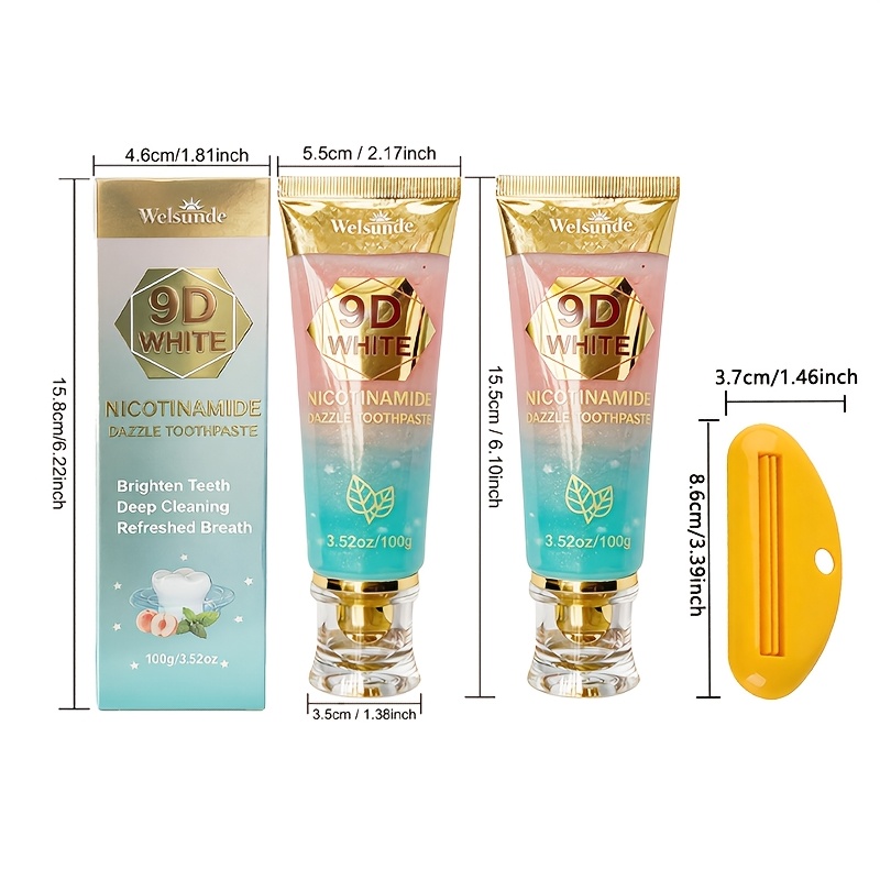 Buy 2 Toothpaste Get 1 Toothpaste Squeezer, 9D White Niacinamide Mint & Peach Flavor
