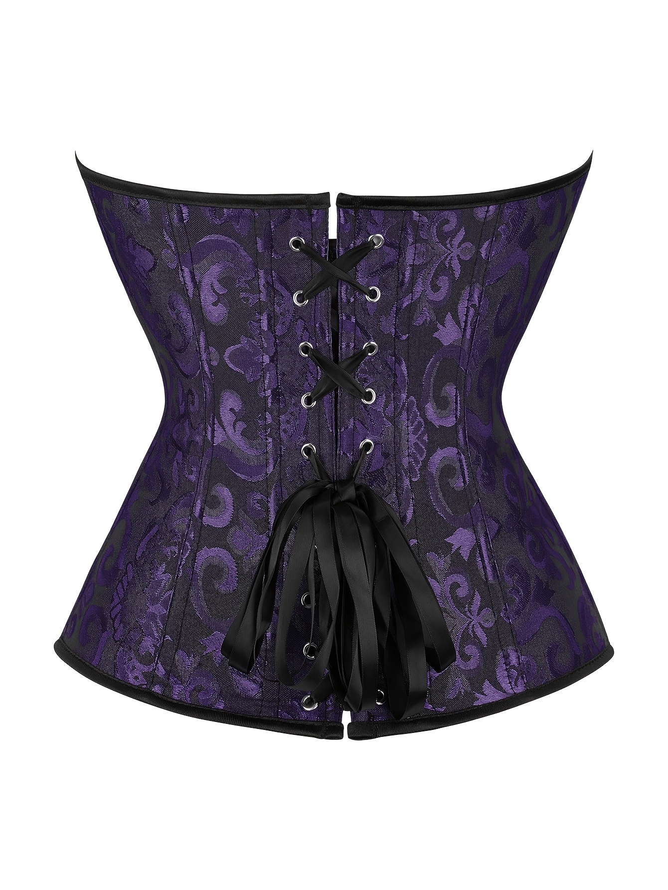 White Lace-Up Corset Top - Strapless, Tummy Control, Slimming Fishbone Bustier with Floral Jacquard Design, Front Hook Closure for Women