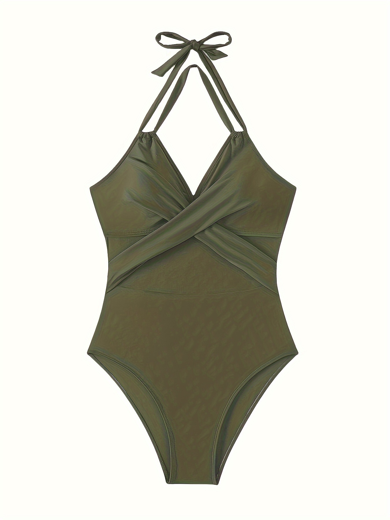 Tempt Me Women Plunge V Neck One Piece Swimsuits Halter Bathing Suit Print Sz S