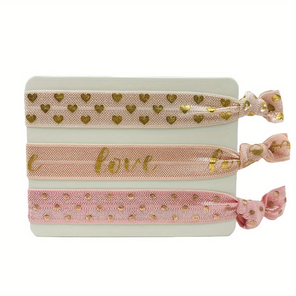 3pcs Set: Heart, Polka Dot & Love Print No-damage Knotted Hair Ties - Perfect For Valentine's Day, Weddings & Parties - Women's Fashion Accessories