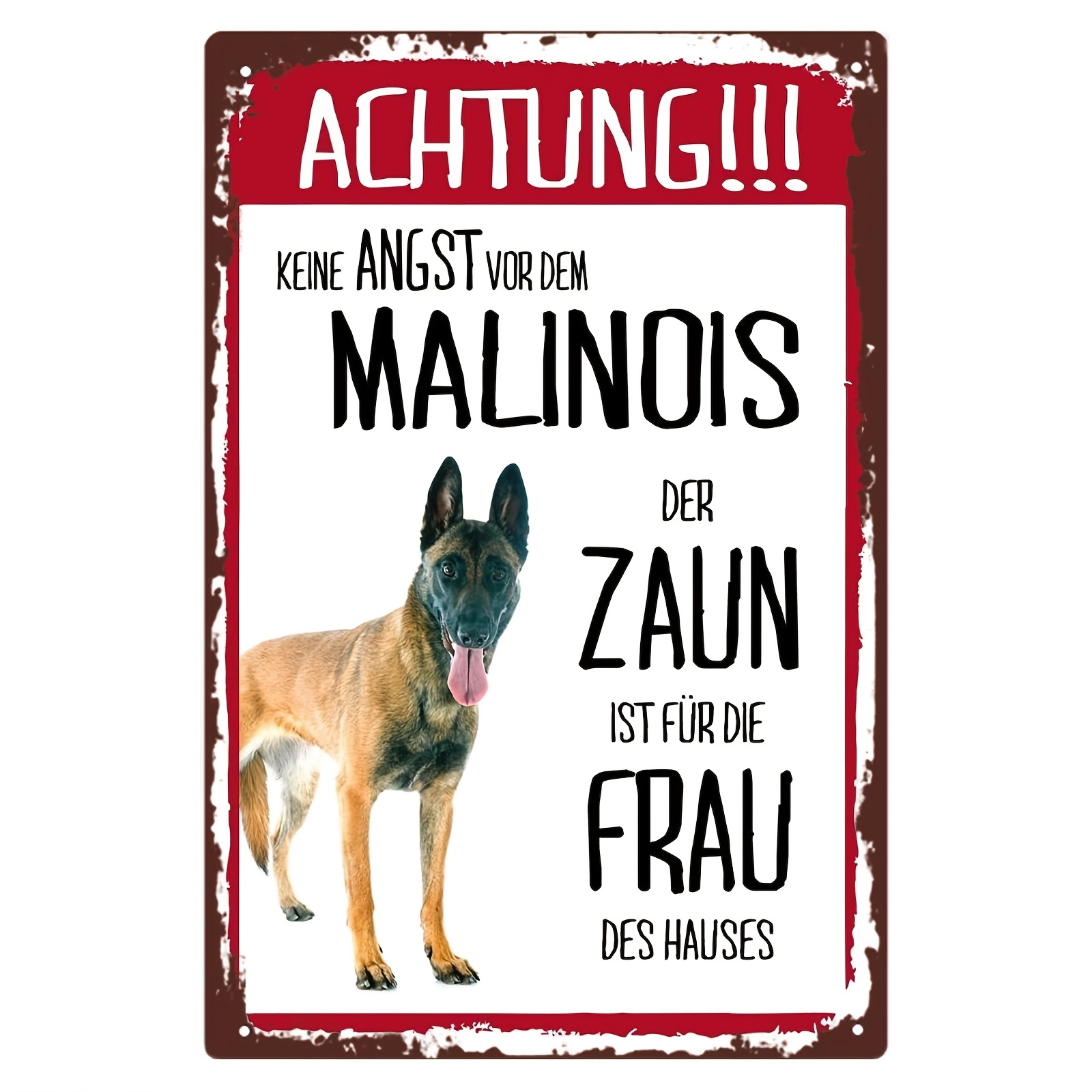 

Malinois Dog Warning Sign - Metal Fence Decor, 8x12 Inches, In , Ginger, , White, Pink, Black