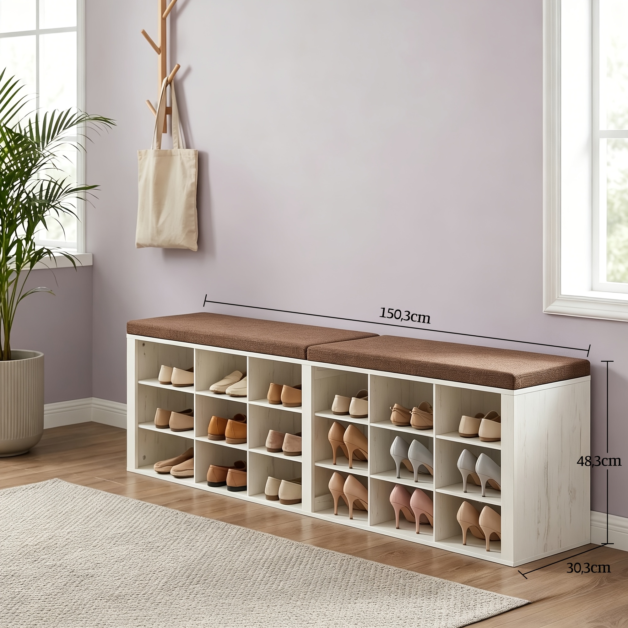 Modern Multi-functional Shoe Stool With 18-shoe - Padded & Shoe Rack Suitable For Hallway, Entryway Furniture, Space- Shoe For Living Room, Bedroom, With Soft Cushioning
