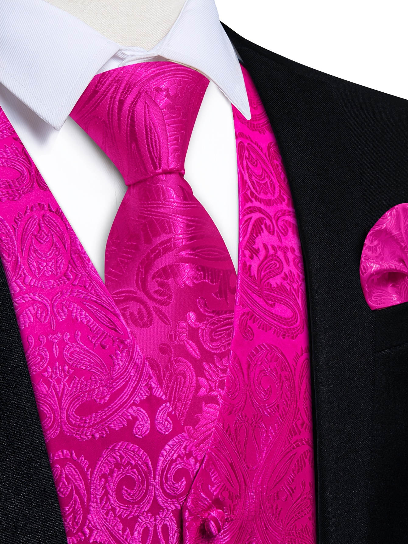 Conjunto de chaleco, corbata y gemelos clásicos de paisley para hombre  100% poliéster sin estiramiento, aj