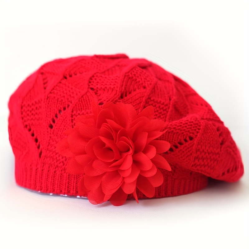 TEMU 1 stuks Nieuwe Herfst- en Wintermode Baret voor Dames met Bloemmotief in Kleuren, Beschikbaar in Verschillende Kleuren voor Dagelijks Gebruik