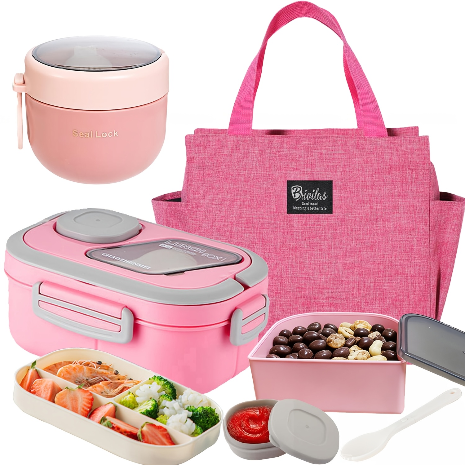 TEMU Cadeau de boîtes à lunch Premium - Ensemble de 2 boîtes à lunch multi-compartiments : Boîte à lunch + Boîte à collations + Gobelet + Sac à repas