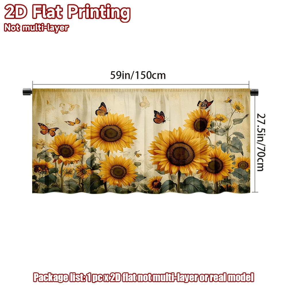 TEMU 2d Flat, 2d Flat Printing Cabinet Decor,1pc Sunflowers And Butterflies Polyester Table Skirt,great For Laundry Room,storage Racks,and Kitchen