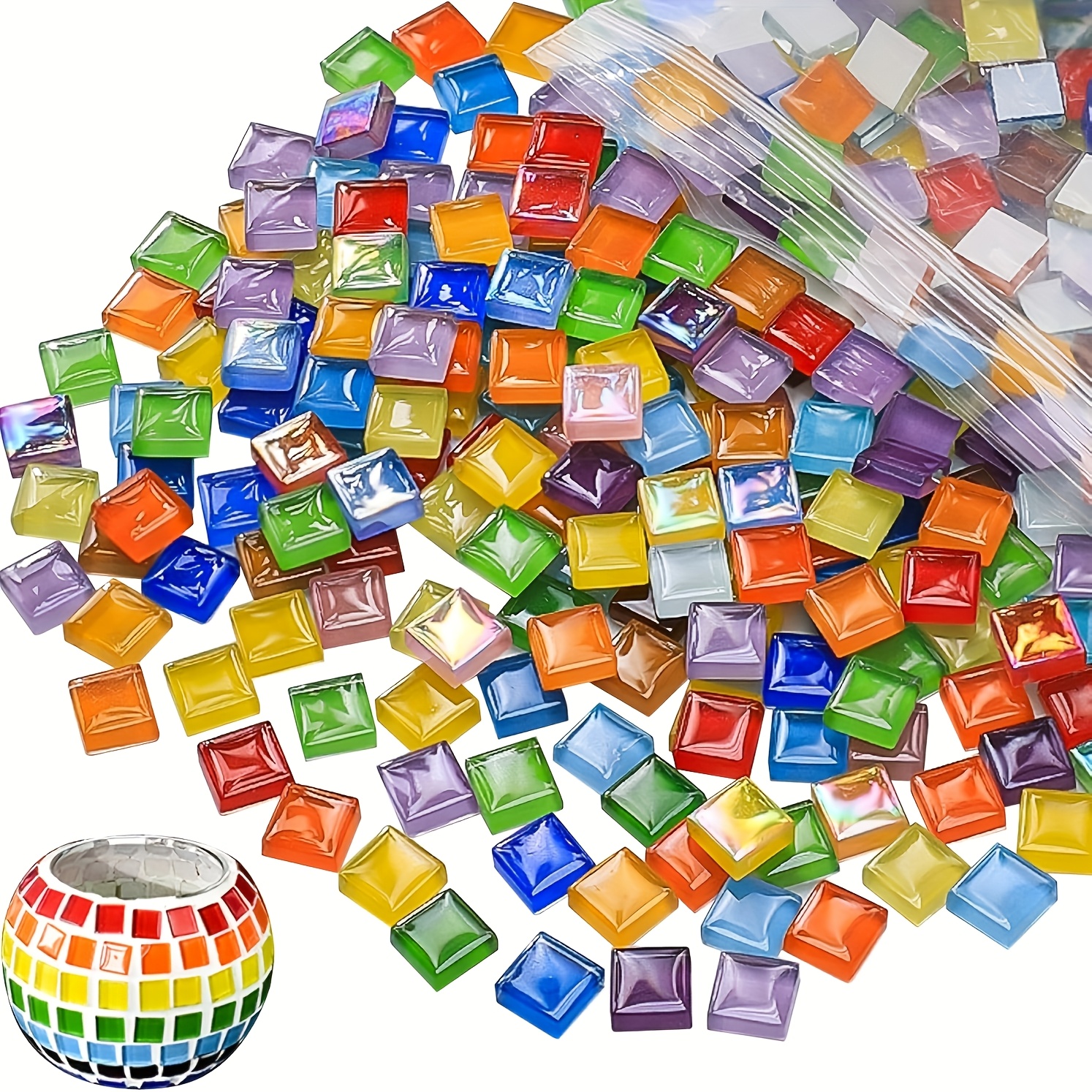Image of 1200pcs Mixed Color Glass Mosaic Tiles, 2.21lb Pack, Adult Diy Craft Material, Geometric Pattern, Jewelry Making & Decor Accessories, 0.39-inch Square, Art Supplies For Mosaic Making