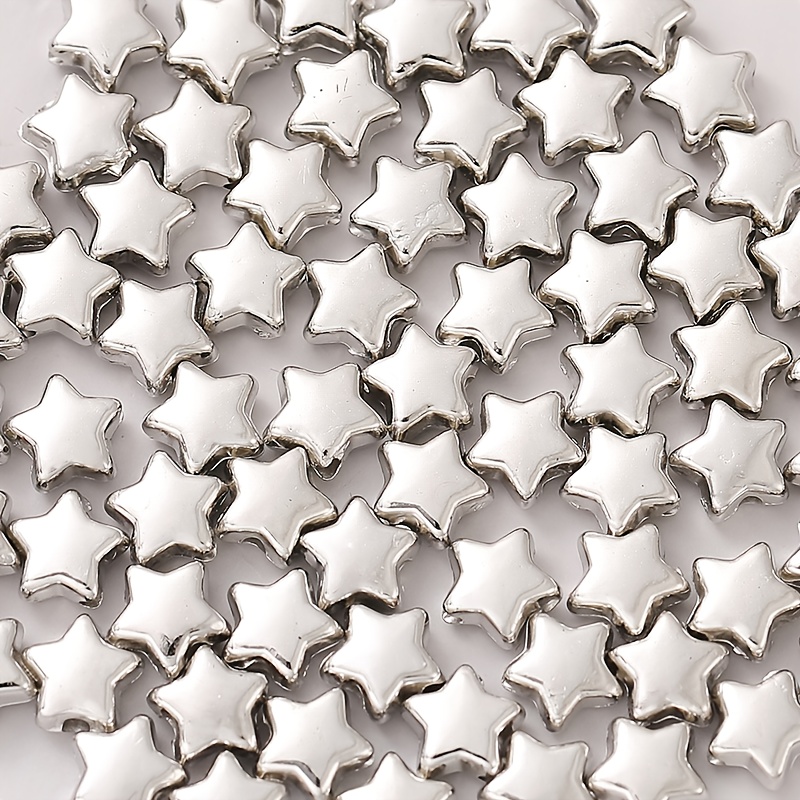 50pcs of 6/10Mm Silvery Acrylic Pentagon-Shaped Spacer Beads for Handmade Jewelry Making