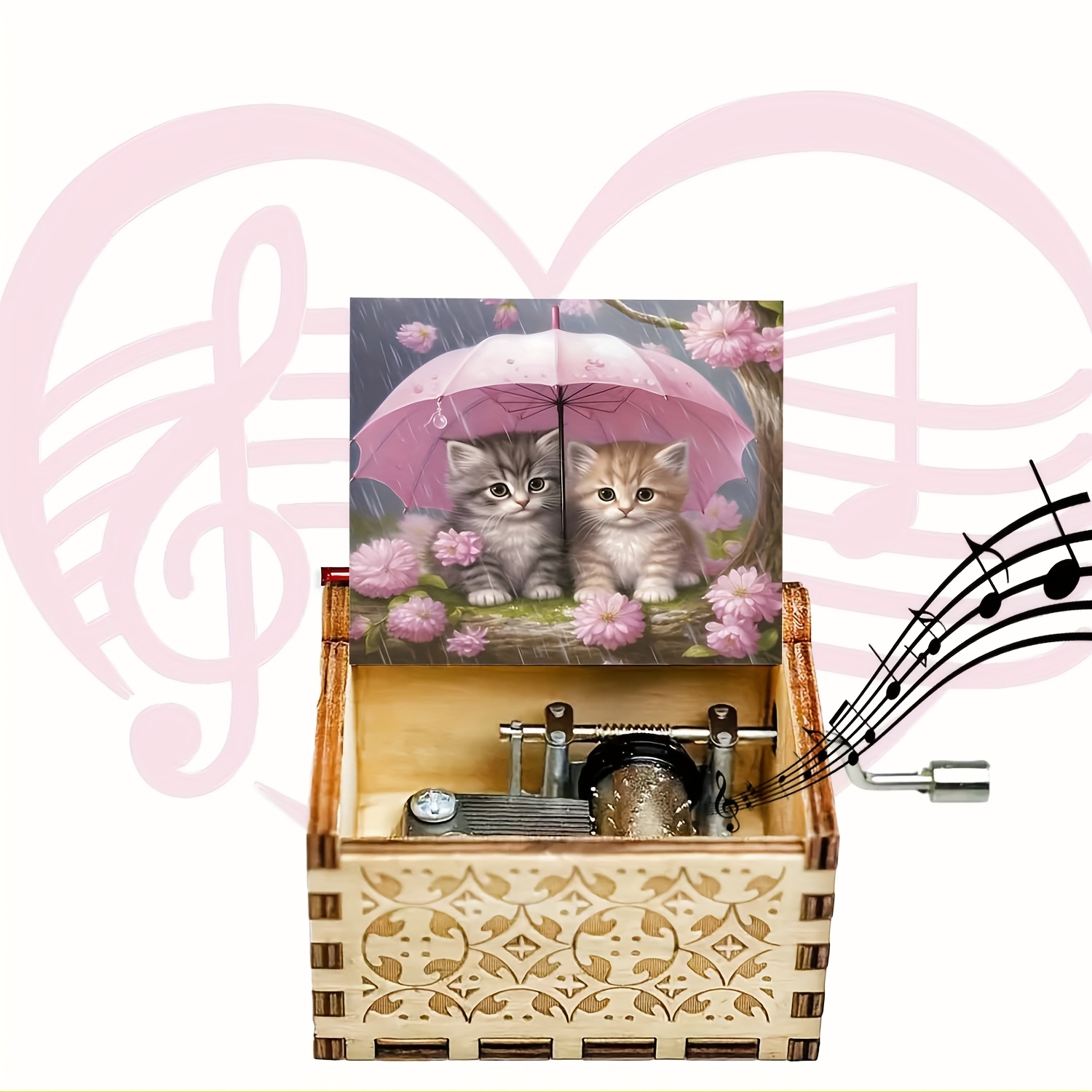 A Wooden Music Box Featuring 2 Cats A , Perfect For Gifting To On Special Occasions Like Birthdays, Anniversaries, Holidays, Valentine's Day, Weddings, Or As A Home Decor Piece