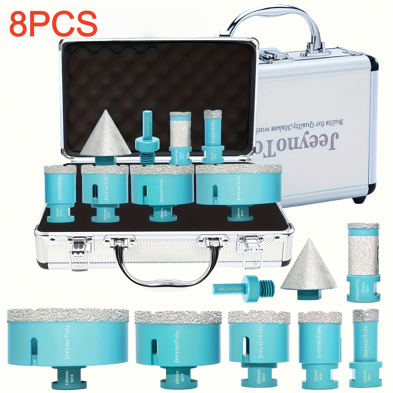 E-shop 8/9/11-teiliges Hochwertiges Kernbohrer-Set, inklusive Bohrer/Fräser/Fasenfräser/Adapter für Fliesen, Marmor, Porzellan mit M14-Gewinde,