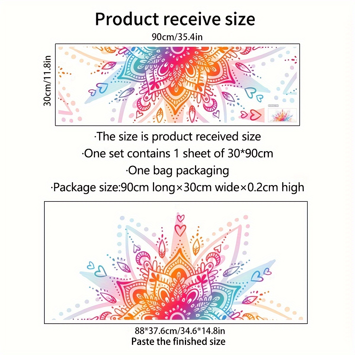 Image of 1pc Colorful Mandala Heart Wall Sticker Mural Backdrop For Living Room Bedroom Home Decor Self-adhesive