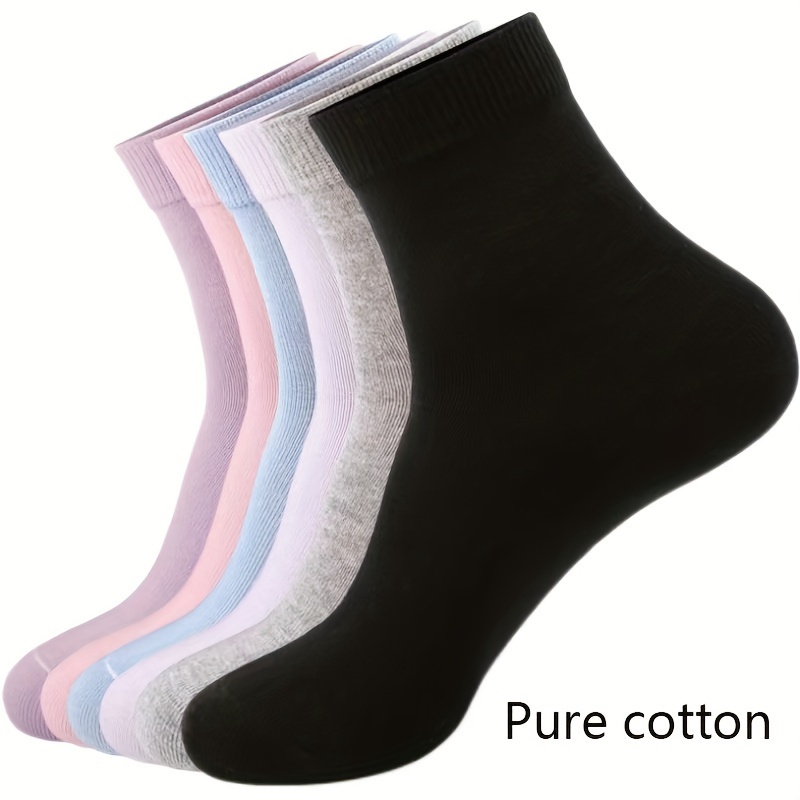 

5 Pairs Solid Cotton Crew Socks, Simple & Comfy All-match Mid Tube Socks, Women's Stockings & Hosiery For Fall For Fall