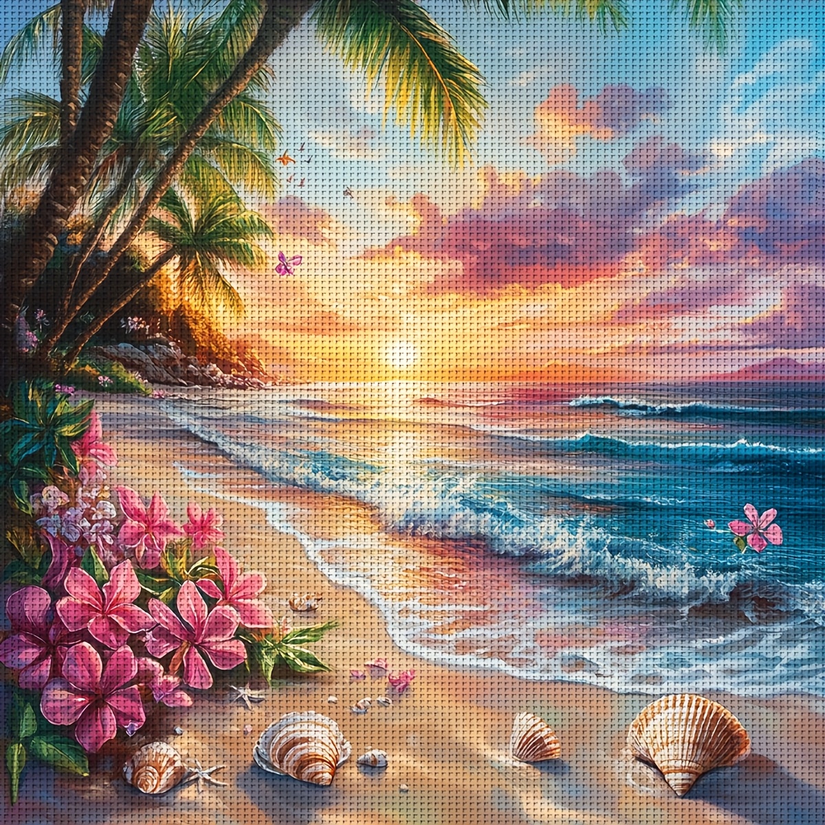 TEMU Jozysh 1pc, 40x40cm/15.7x15.7in Cross- Embroidery Kit, Featuring A Beautiful Beach, Perfect For Decorating Living Rooms And Bedrooms, Cross-
