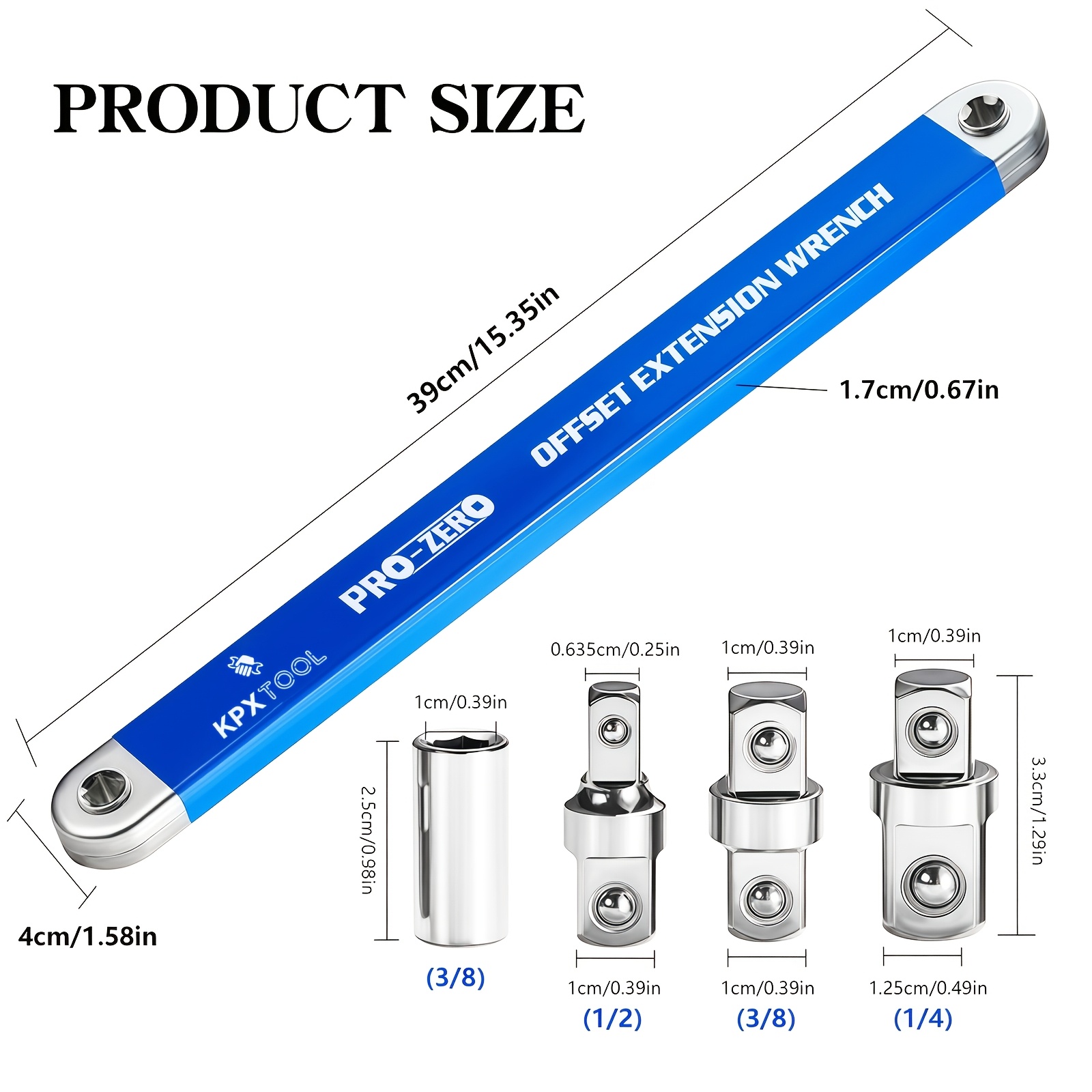 2合1多功能棘轮偏置延长扳手，配有1/2、1/4和3/8方头转接器，适用于狭窄空间，180度旋转、大扭矩、防滑手柄、耐用金属材质，适用于小型通用延长扳手，汽车维修手动工具 商品详情 5