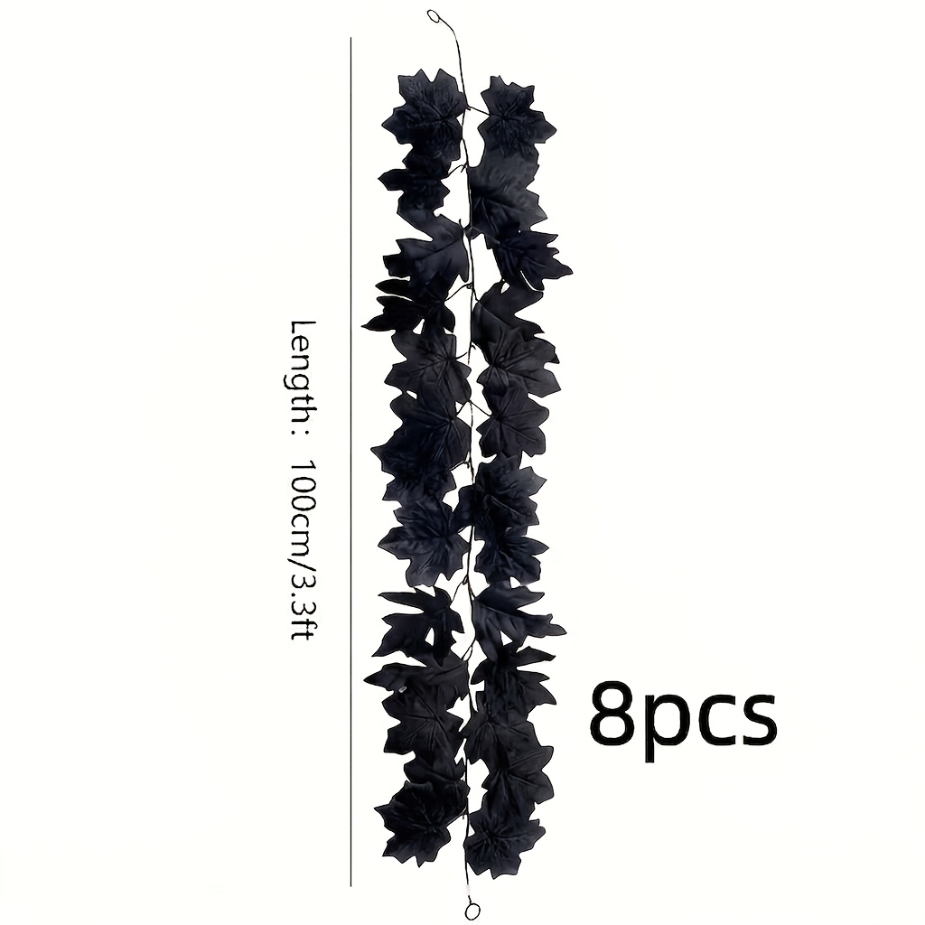 TEMU 8pcs Feuilles d'érable noires gothiques, 314.95 pouces au total, parfaites pour suspendre des couronnes de sur les , pour Halloween,