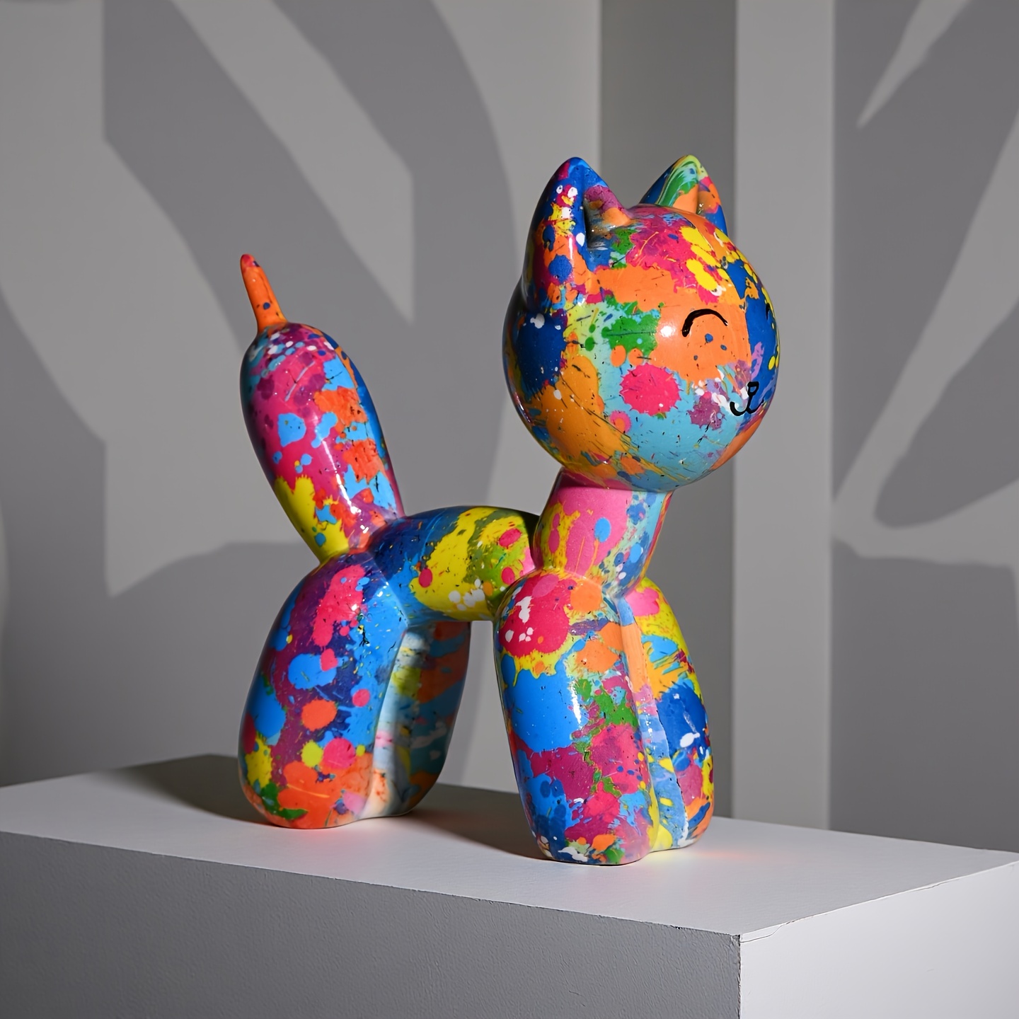 TEMU Collectible Figurines, 1pc Colorful Splash-ink Cat Resin Sculpture, Pop Art Home Decor - Living Room/tabletop Ornament, Birthday/festival Gift,