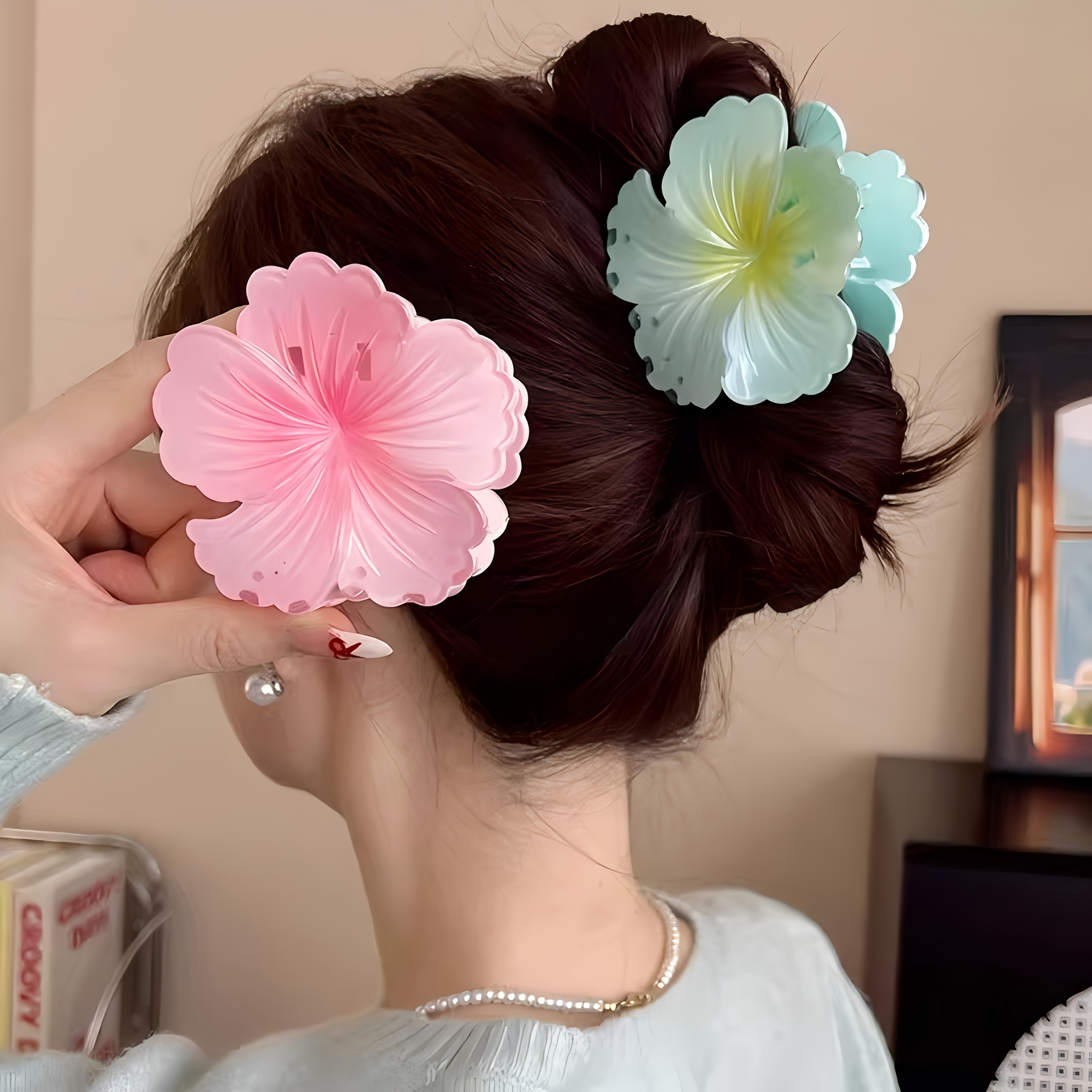 

3pcs Set Floral Hair Clips, Casual Solid , 8cm Non-woven Fabric Plastic Hair Grips, For Women, Hair Accessories