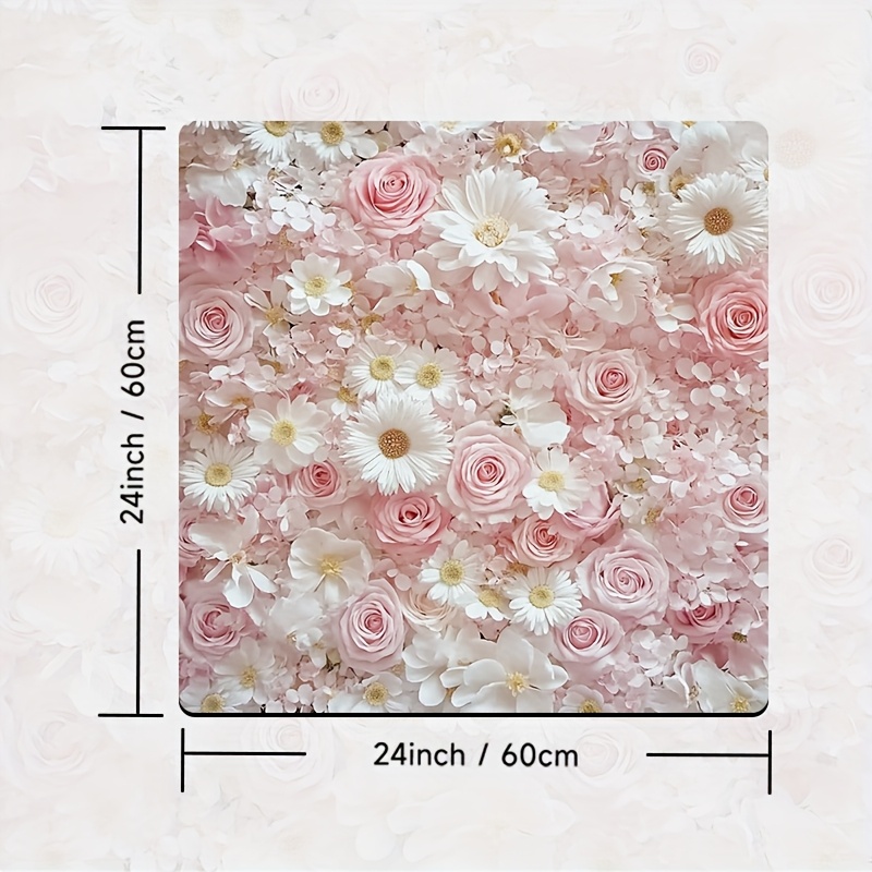 TEMU 1pc Washer & Protector Mat With Pink Rose - Durable Polyester Absorbent Mat For Washing Machine, Dish Drying, Faucet & Cup - Kitchen & Bathroom