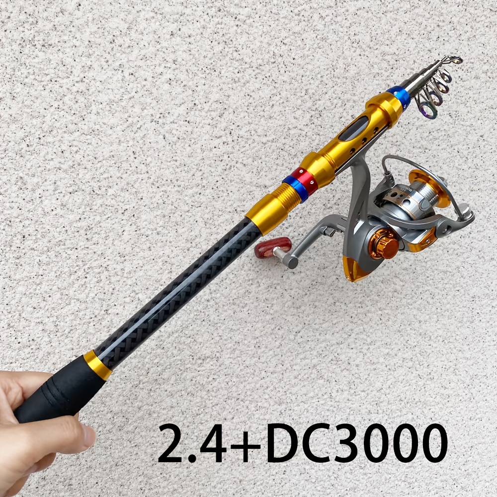 Carbon Fiber 1.8-3.6 Meter Telescopic Fishing Rod With 5.2:1 Spinning Reel, Fishing Rod And Reel Combo, Suitable For Travel, , Fishing Kit
