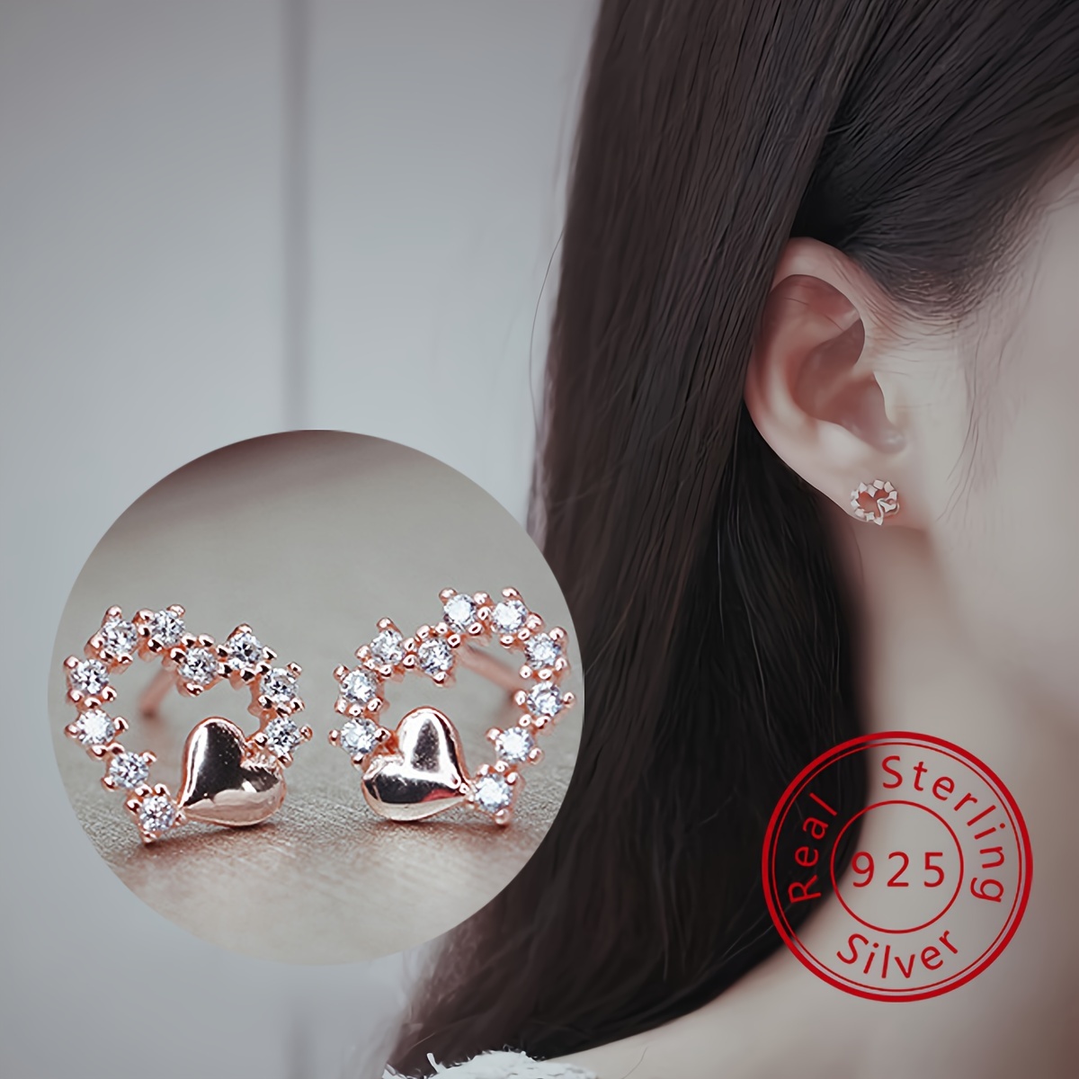

1g A Pair Of S925 Silver Plated 14k Rose Gold, Small And Caring Pure Silver Earrings For Women, Simple And Cool Style, Versatile Earrings For Women's Birthdays And Valentine's Day Jewelry