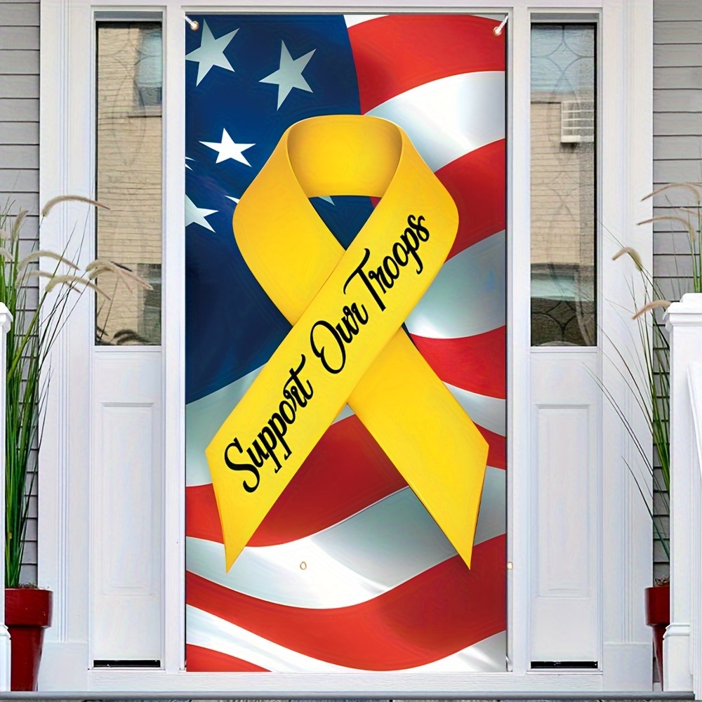 

1pc, Support Our Troops - Patriotic (35.4 * 70.8 Inches), Polyester Door Width, Door Cover, Room Decoration, Party Hanging Banner, Holiday Decoration, Party Supplies, Interior Decoration.