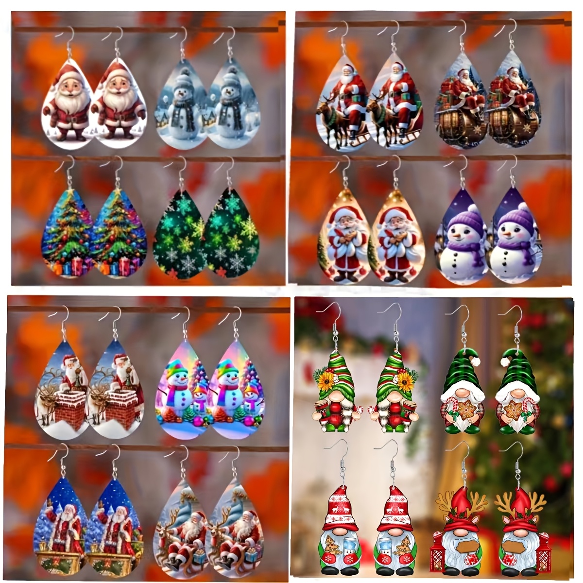 

16 Of Set Women's , Dwarf And Wooden Christmas Tree&, Snowman , Earring Set For Women - Seasonal Accessories For Christmas