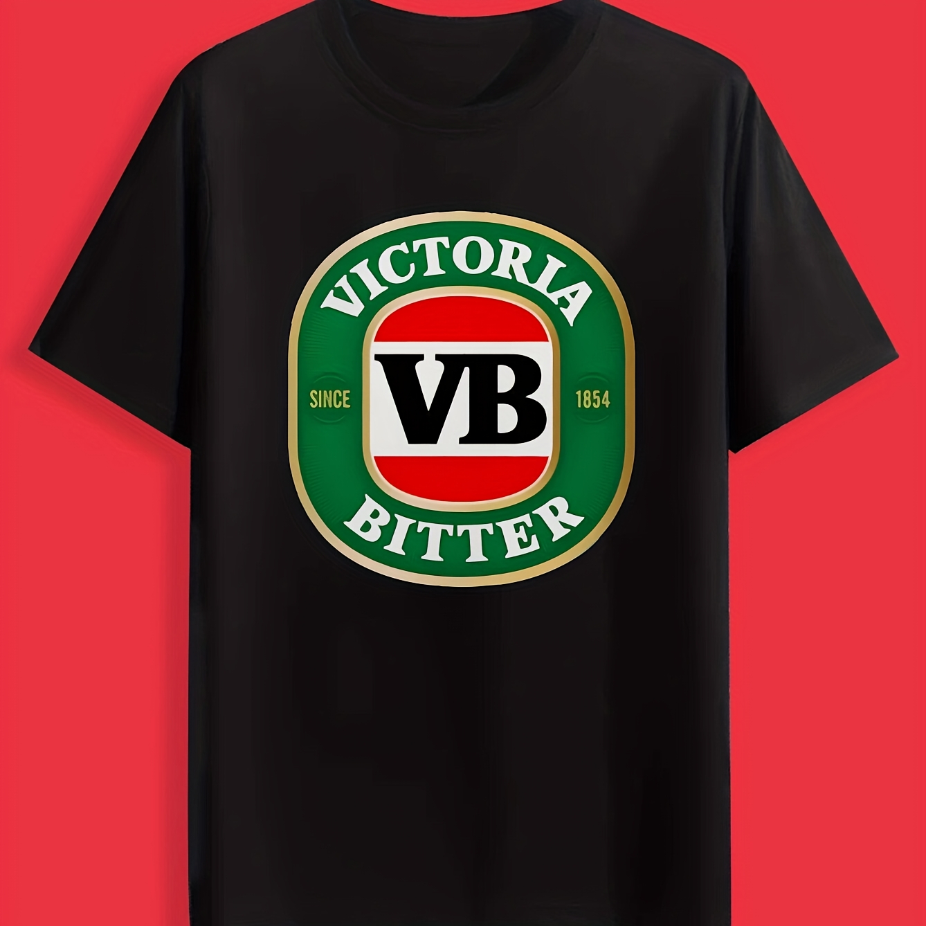 Men's Casual Summer T-Shirt - Black Polyester with Victoria Bitter Beer Graphic