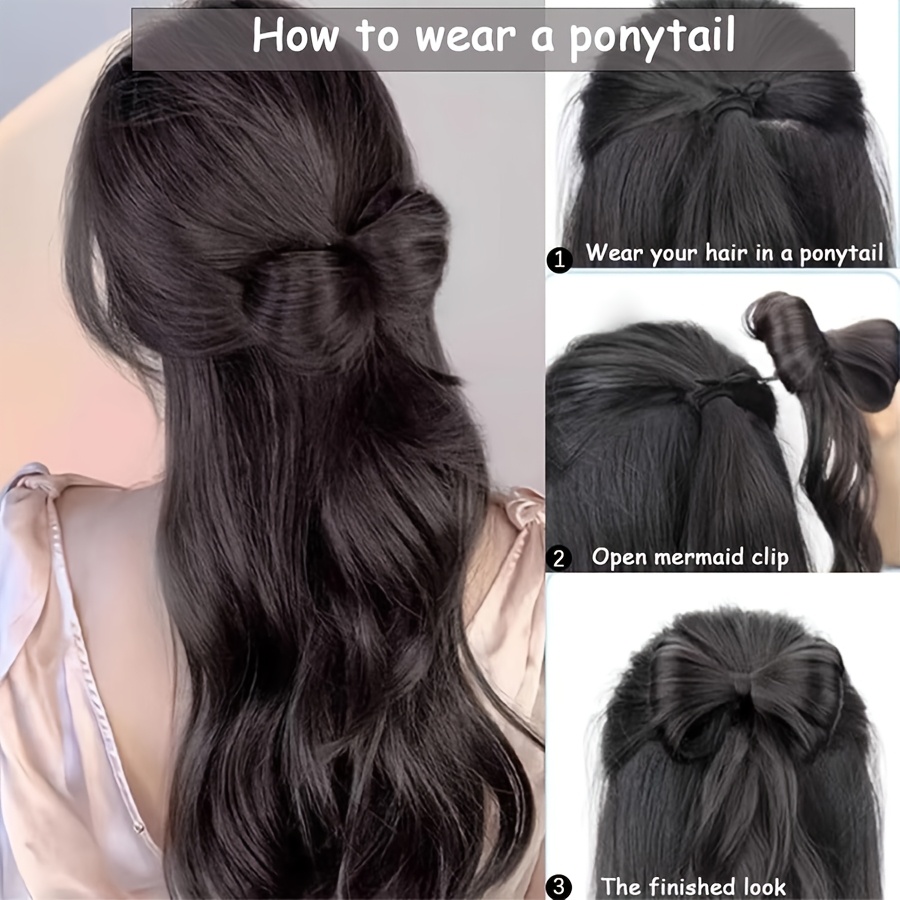 14inch 35cm bowknot synthetic hairpiece with ponytail cute natural curly hair clip in hair extensions styling clip decorative hair clip hairpieces highlight   bleach blonde   for women daily party dating christmas use details 11