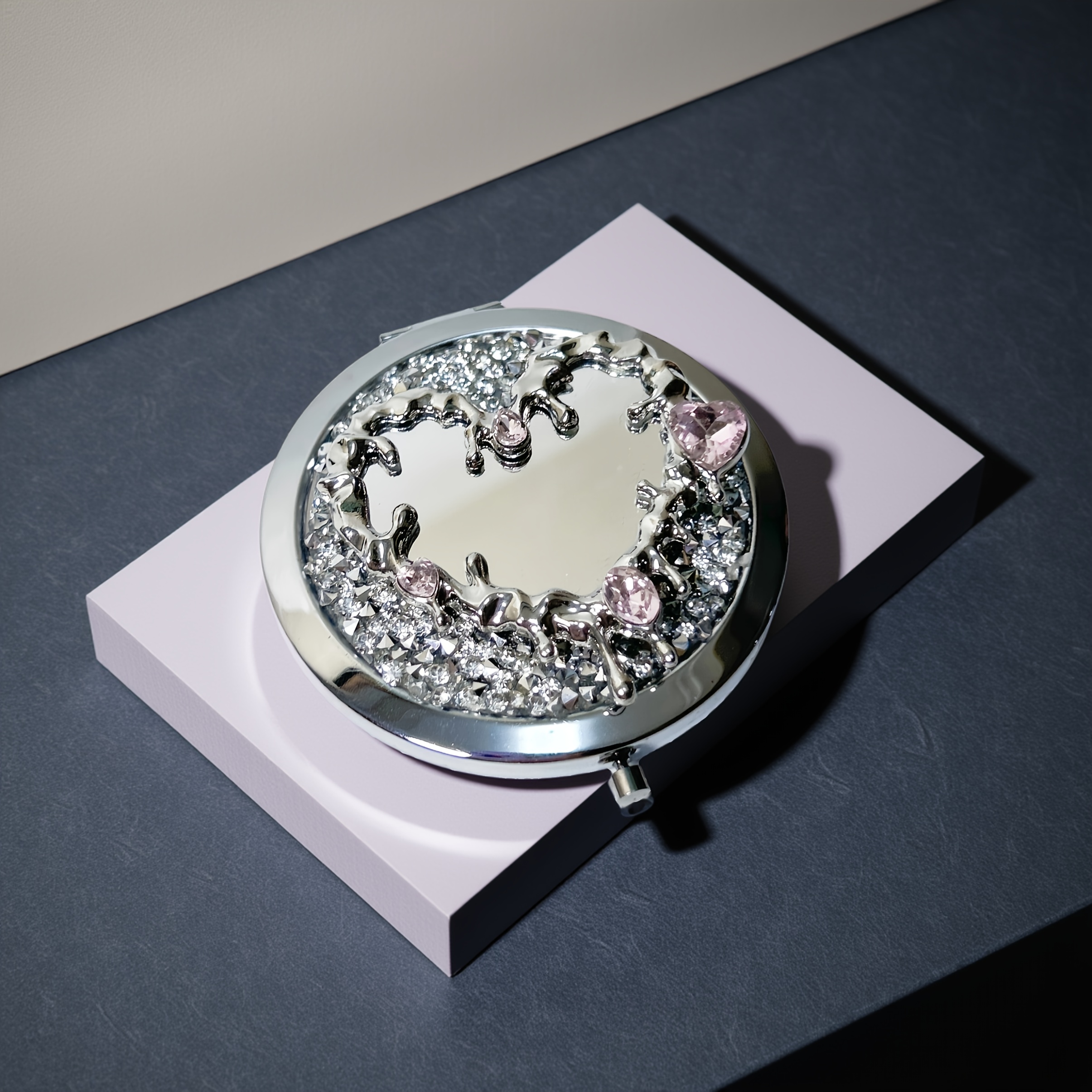 Silvery Glitter Compact Pocket Mirror for Purse