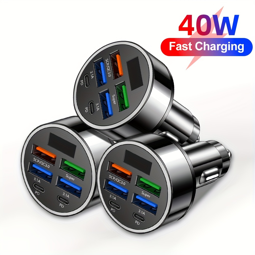 

Kaxoe 3 Pcs 40w Car Charger Fast Charging Pd Qc3.0 Usb Type C Car Phone Charger With Led Digital For Iphone Max 14 Ax