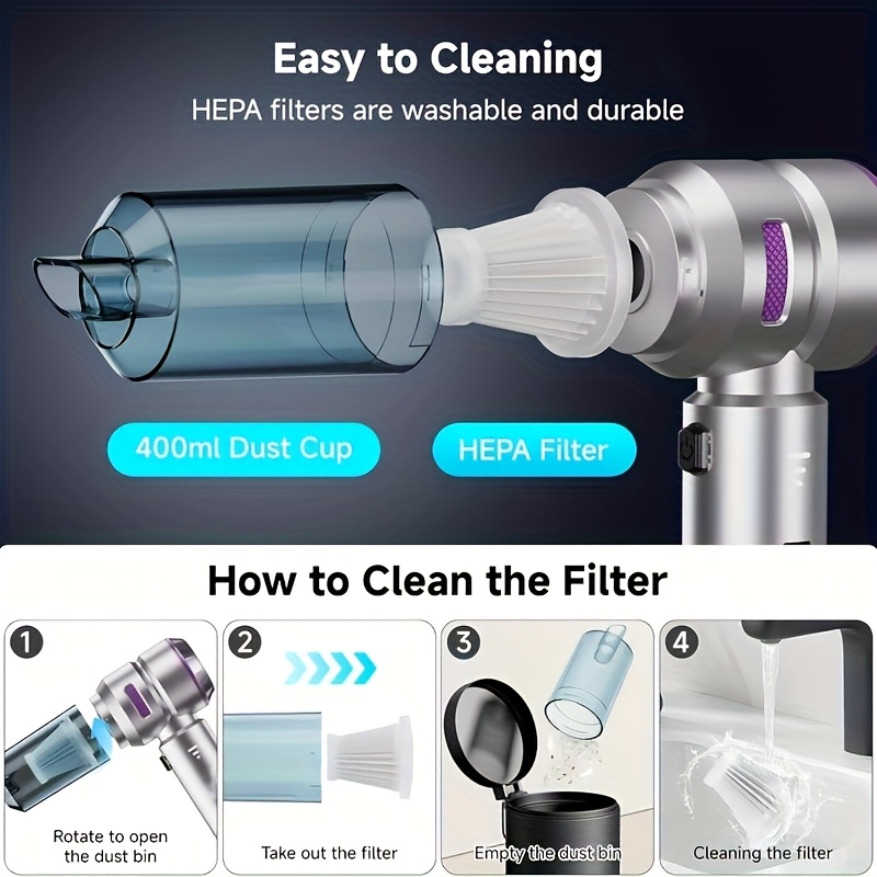 16000pa high 100w brushless motor vacuum cleaner 2000mah 3 handheld car vacuum cleaner air dust remover 4 in 1 portable vacuum suitable for cars and camping Product details 6