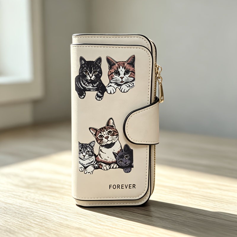 TEMU 1pc A Cat-themed Women's Long Wallet, Versatile And Portable With A Snap Closure For , Ideal As A Birthday Present And For Everyday Use For Cat