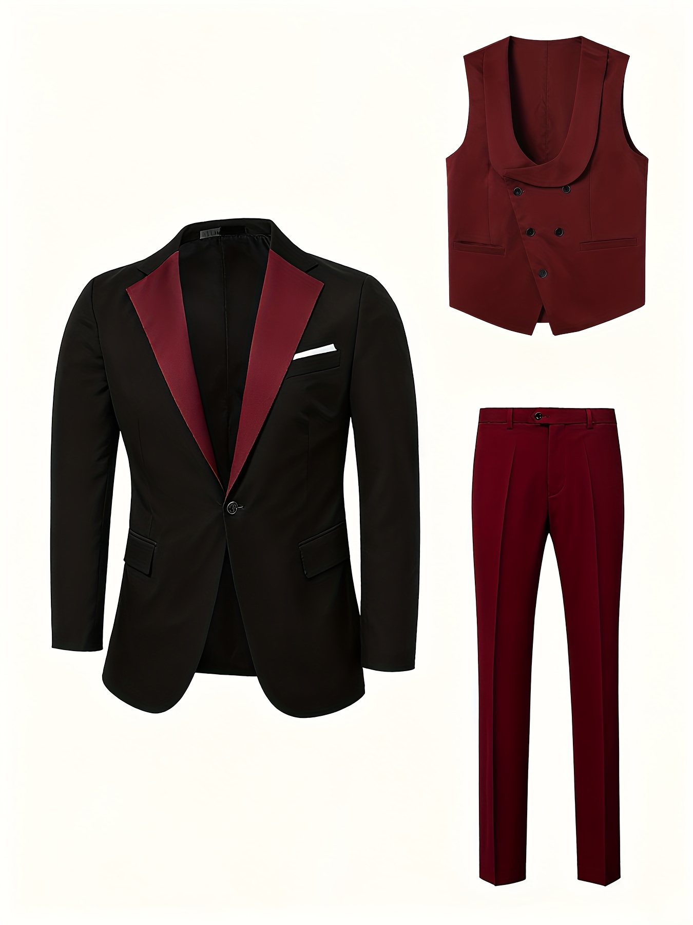 Ensemble costume élégant 3 pièces pour homme - Costume et pantalon coupe ajustée pour mariages et occasions formelles, convient pour réunions de bureau et événements élégants, tenue de cérémonie | Costume coupe ajustée | Costume de mariage durable. Inclut un mouchoir de poche à motif aléatoire.