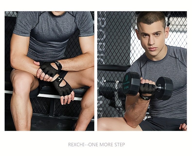 1 Pair REXCHI Half-Finger Fitness Gloves, Non-Slip, Sweat-Absorbent & Breathable, Polyester Knit Fabric, Palm Support, for Men & Women'S Training - Multiple Styles Available, Gym Gloves