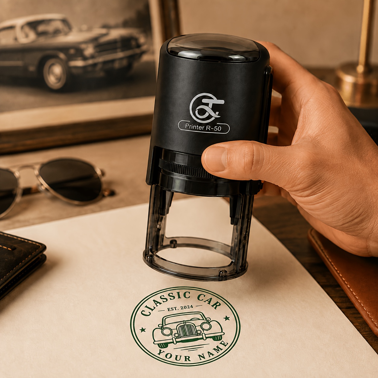 TEMU Custom Business Logo, Custom Stamp With Image, Car Club Stamp, 50mm Large Size , Black Red Blue Green 4 Colors Of Ink Available