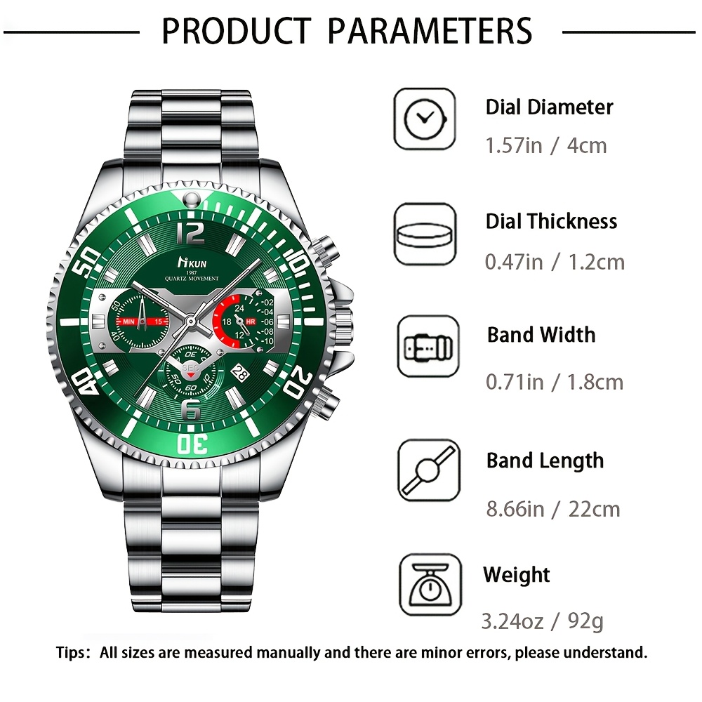 4pcs Men's Set with Quartz Watch, Bracelet, Necklace & Ring