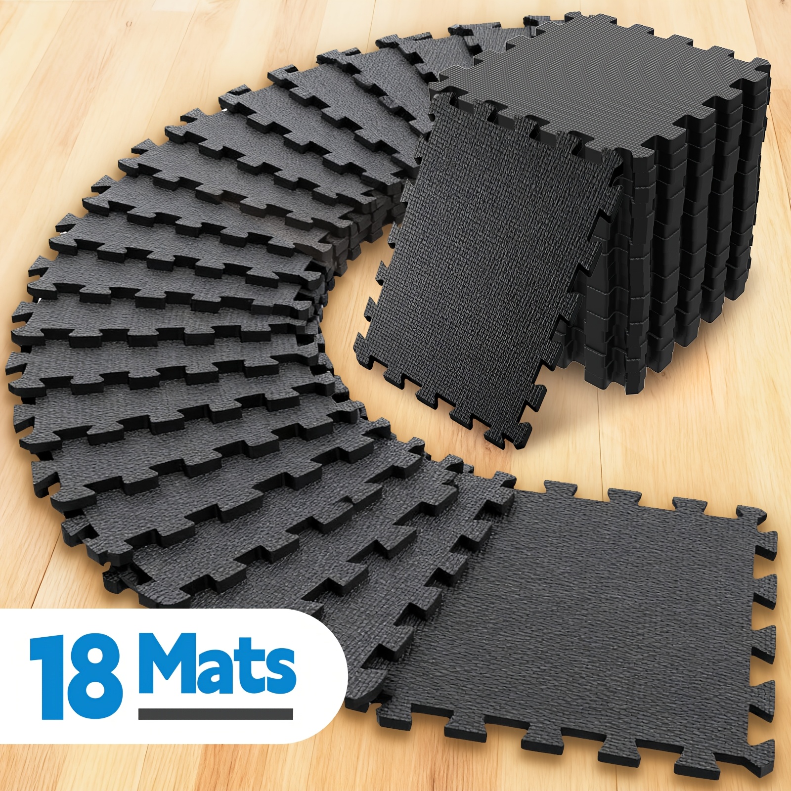 18pcs Interlocking Eva Foam Gym Floor Tiles Suitable For Home Workouts, Heavy-duty Pe/ Vinyl With Cushioned, Suitable For Yoga, Gymnastics, , Indoor Fitness Protection, Assembly (no Adhesive)