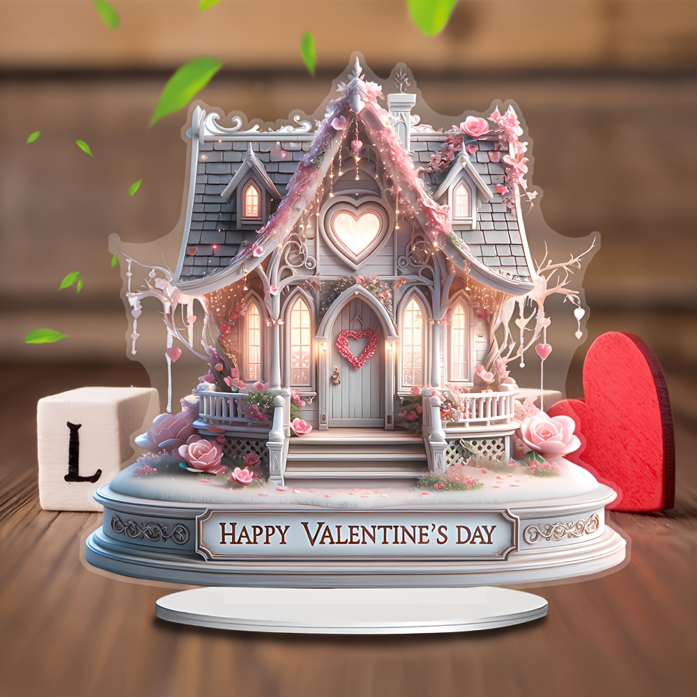 

1pc 's Day Gift - Heart-shaped Fairy House 2d Acrylic Tabletop Decoration With Stand, Celebration Decor, With No Electricity Needed, For , Ideal For Weddings, Bridal Showers, Anniversaries, And More