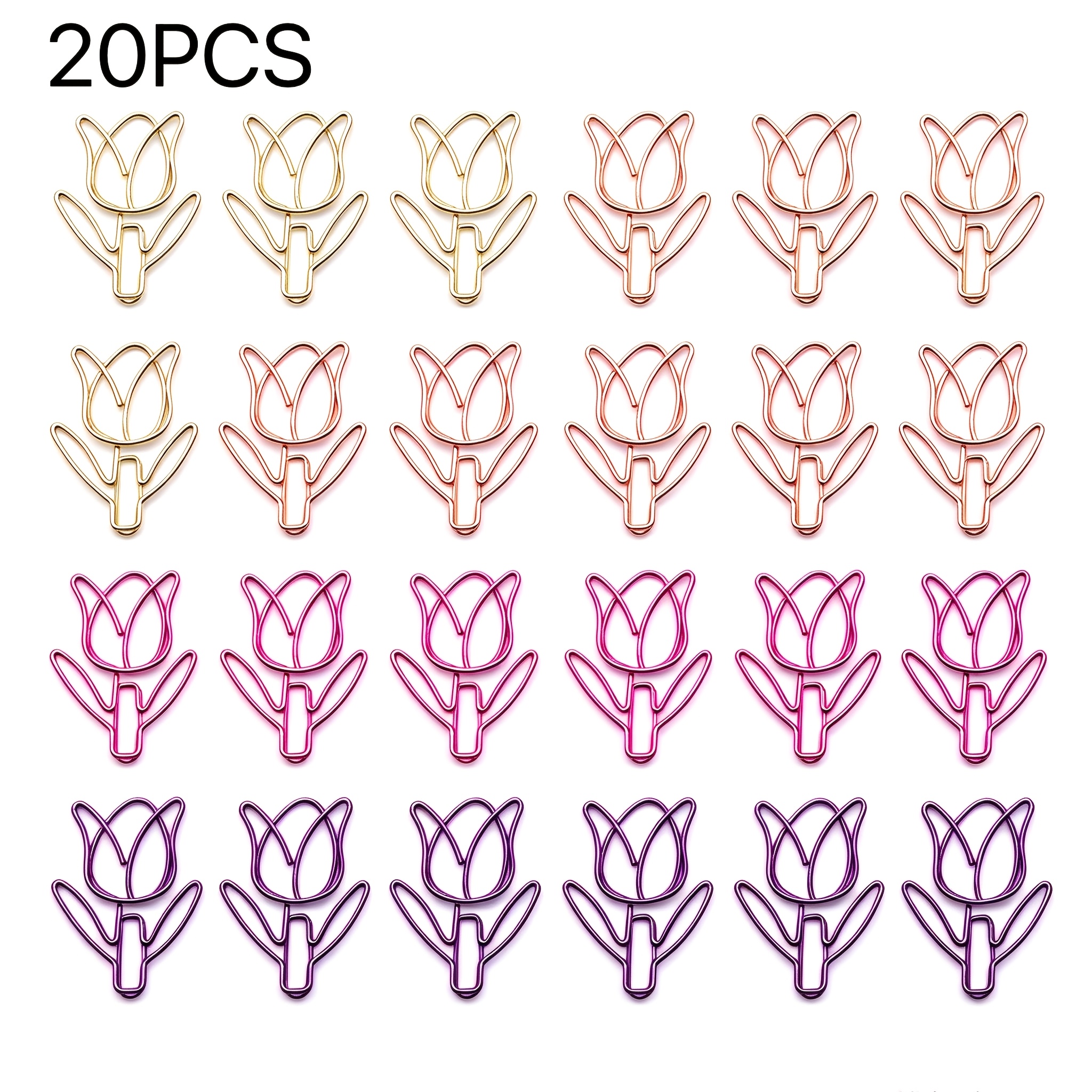 TEMU 20pcs Tulip-shaped Metal Paper Clips - , 5pcs Each (random Assortment), Creative Colorful , Durable Metal Bookmark Clips For Office Stationery,