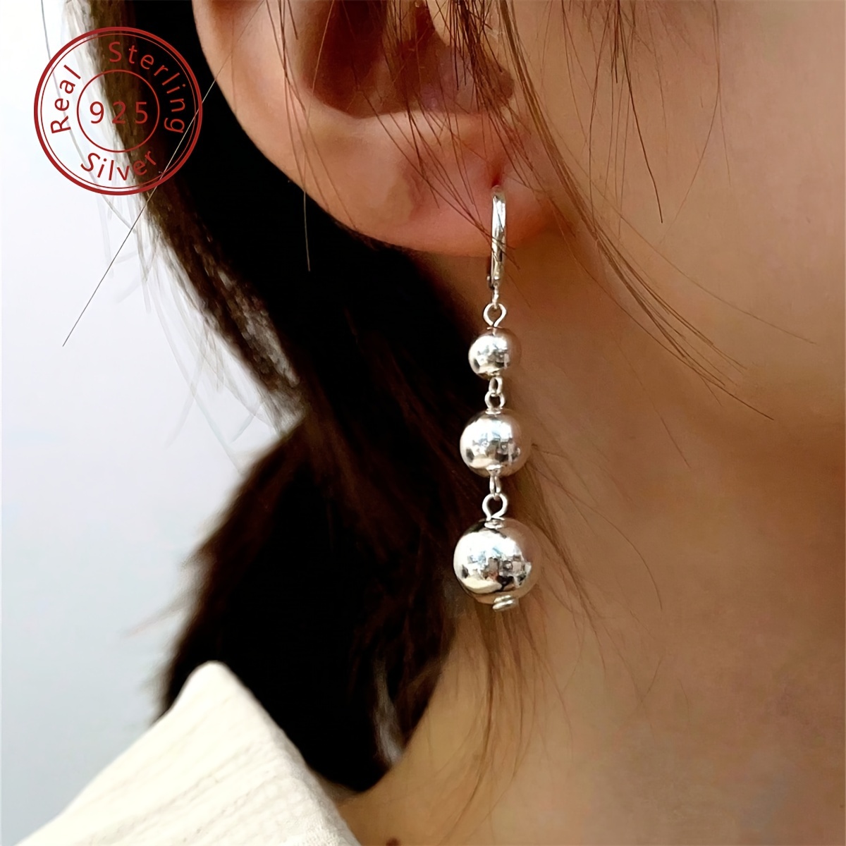 925 Silver Dangle Earrings Polished Circle Drop Hypoallergenic
