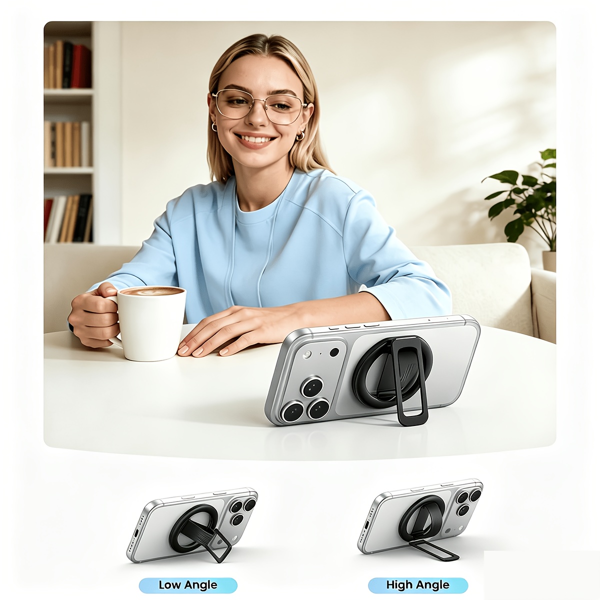 TEMU Support de téléphone magnétique avec poignée, support à anneau pliable en alliage de , robuste et portable, support multifonctionnel