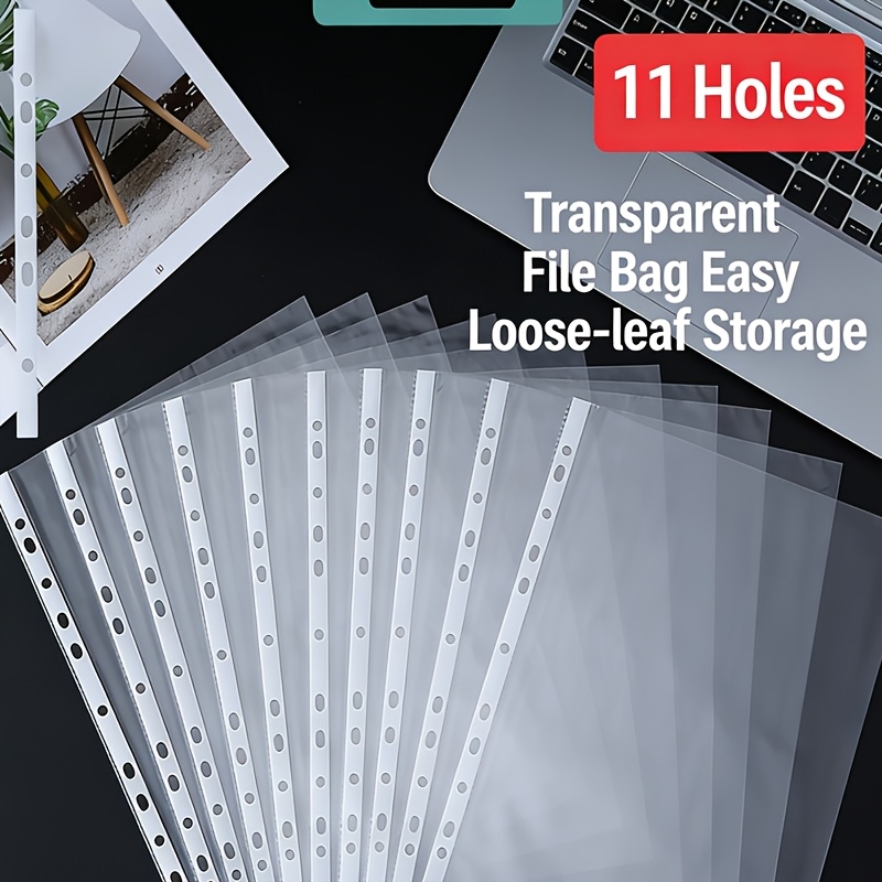 20pcs a4 transparent plastic file sleeves with 11 holes durable pp material three ring binder compatible financial document and office file organizer set