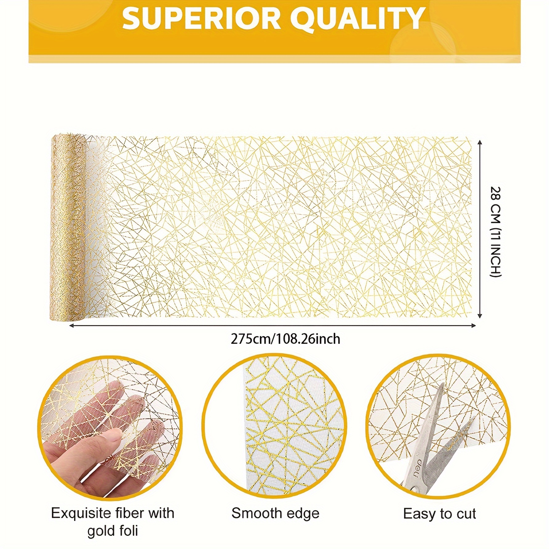 Golden Table Runner Sparkling Metallic Thin Mesh Polyester - Temu