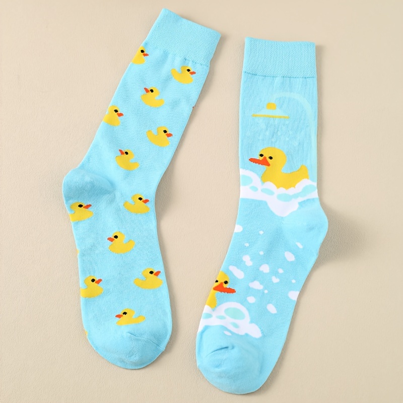 

Chic Mixed Color Duck Print Mid-calf Socks For Couples - Soft Polyester & Spandex , Hand Washable